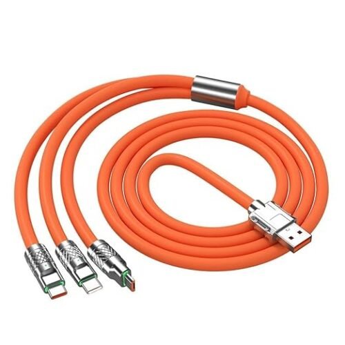 Orange 3 in 1 Multi USB Cable 100W Multi Charger Cable Fast Charging Cable